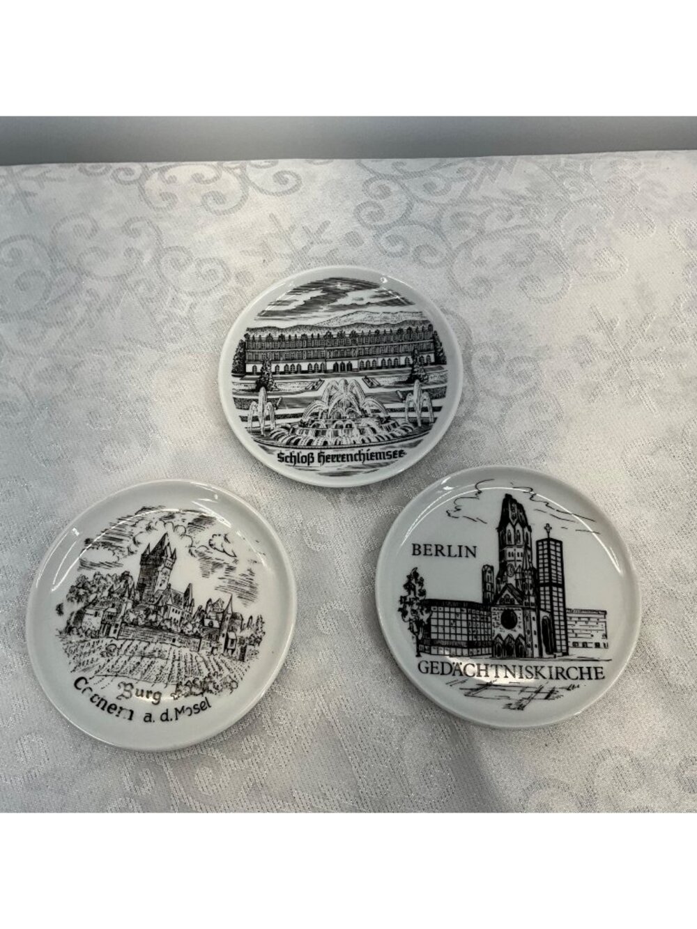 Set Of 3 Vintage German Souvenir Plates - Berlin Schloss Herrenchiemsee Burg Coc